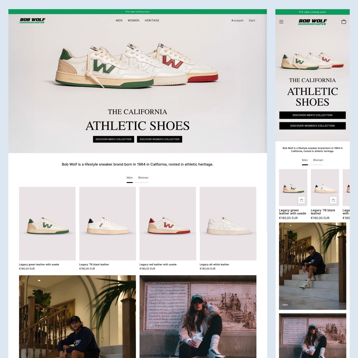 Page d'accueil desktop et mobile de la nouvelle boutique Shopify Bob Wolf