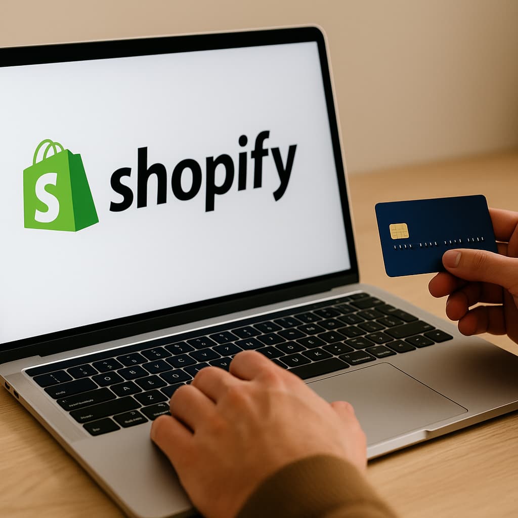 Un homme sur son ordinateur avec une carte de crédit en main