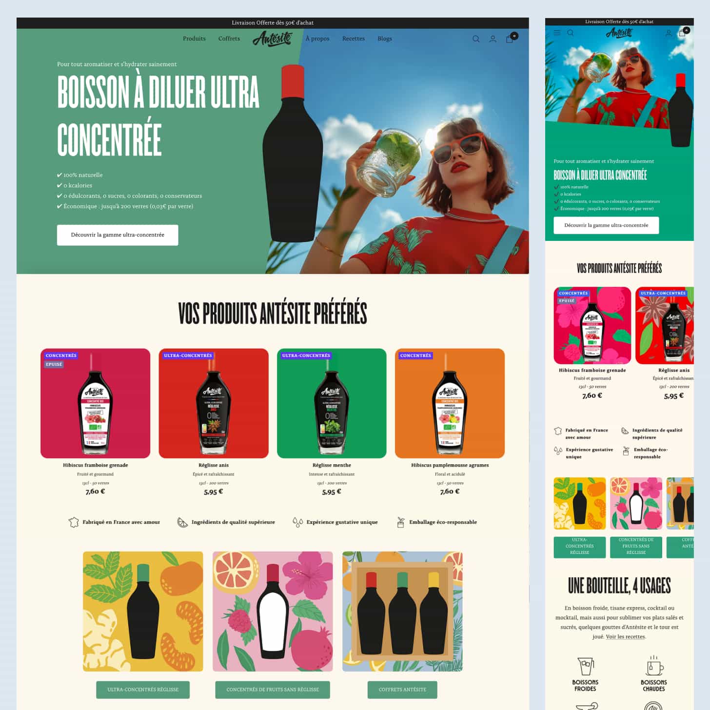 Antésite page d'accueil desktop et mobile du nouveau site