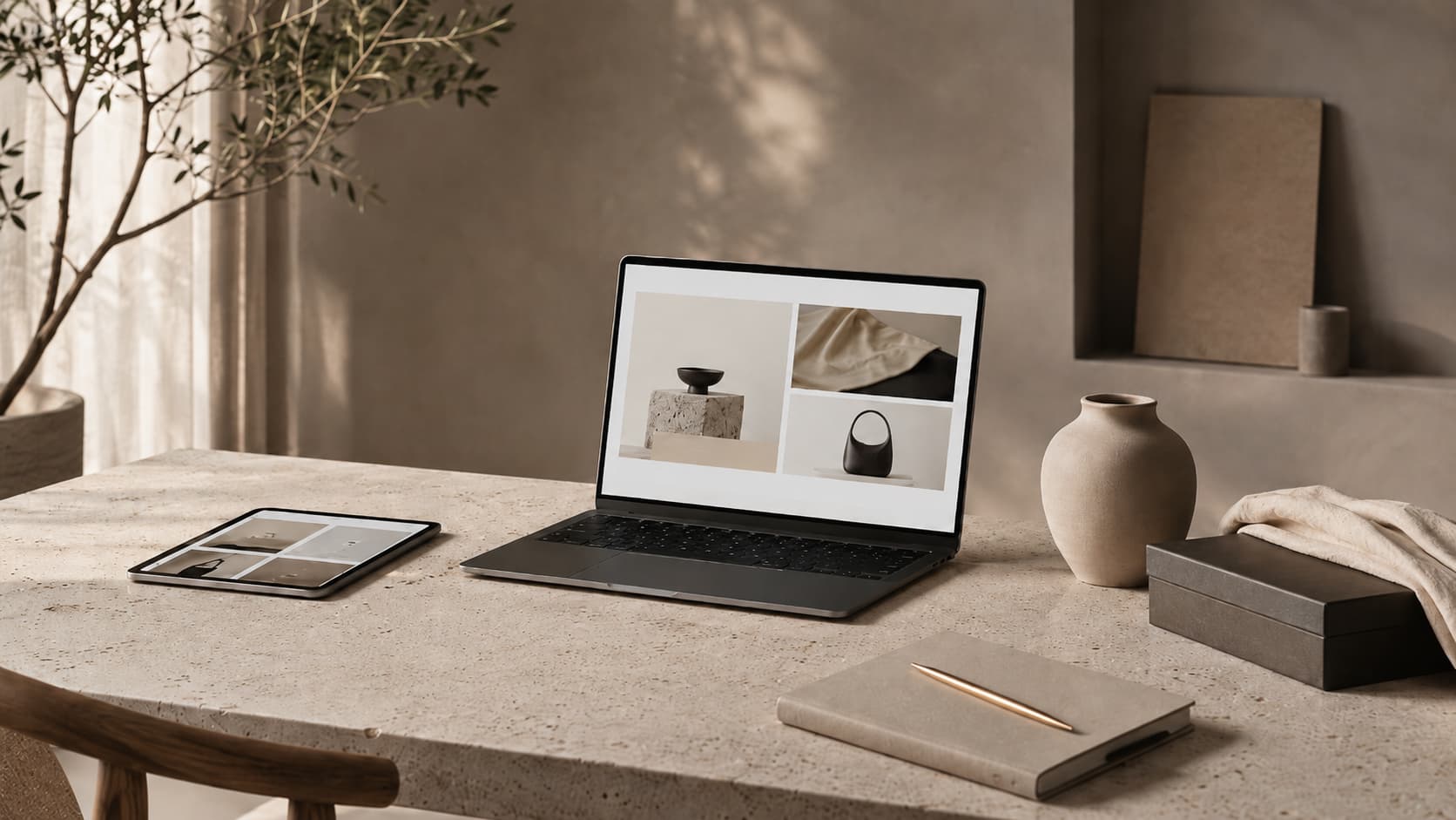 Un macbook présentant une boutique Shopify premium luxe